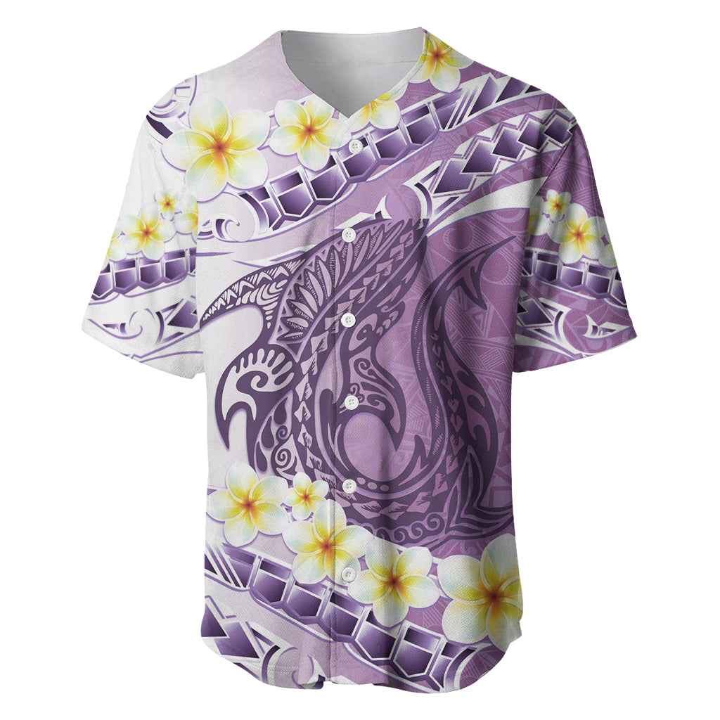 Purple Hawaii Shark Tattoo Baseball Jersey Frangipani With Polynesian Pastel Version LT14 Purple - Polynesian Pride