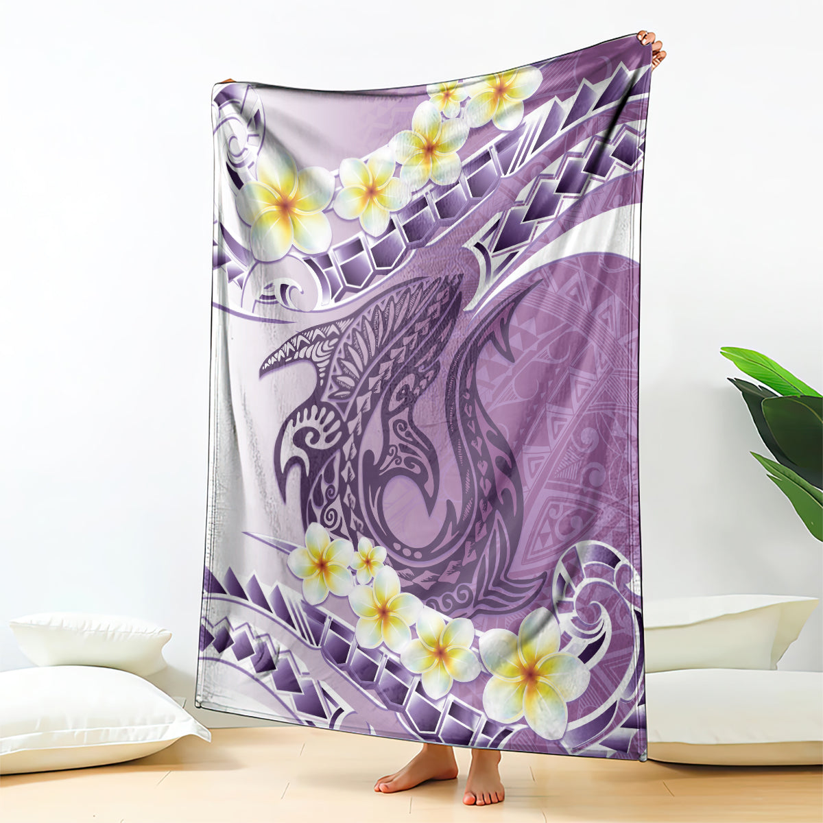 Purple Hawaii Shark Tattoo Blanket Frangipani With Polynesian Pastel Version LT14 - Polynesian Pride