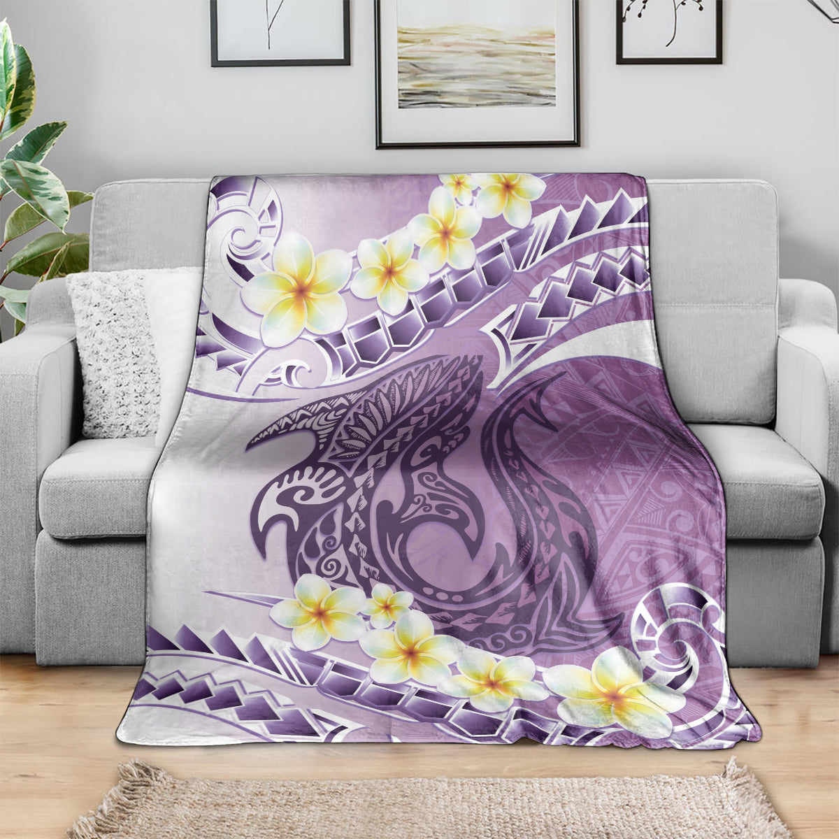 Purple Hawaii Shark Tattoo Blanket Frangipani With Polynesian Pastel Version LT14 - Polynesian Pride