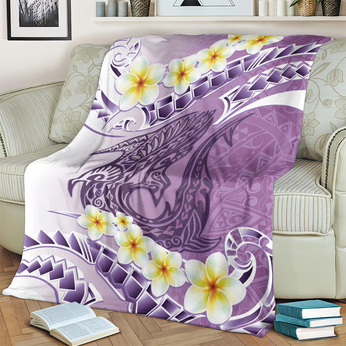 Purple Hawaii Shark Tattoo Blanket Frangipani With Polynesian Pastel Version LT14 - Polynesian Pride