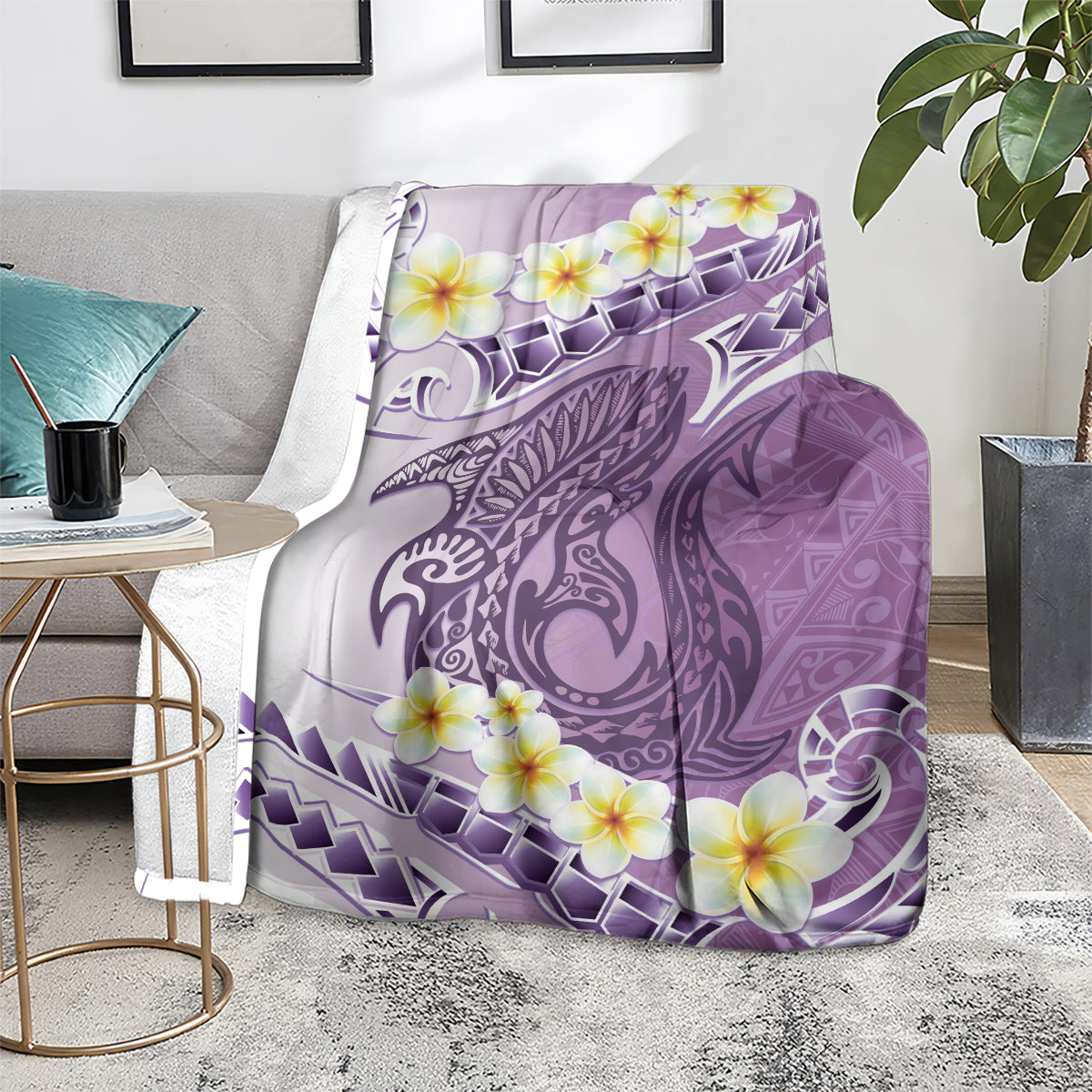 Purple Hawaii Shark Tattoo Blanket Frangipani With Polynesian Pastel Version LT14 - Polynesian Pride