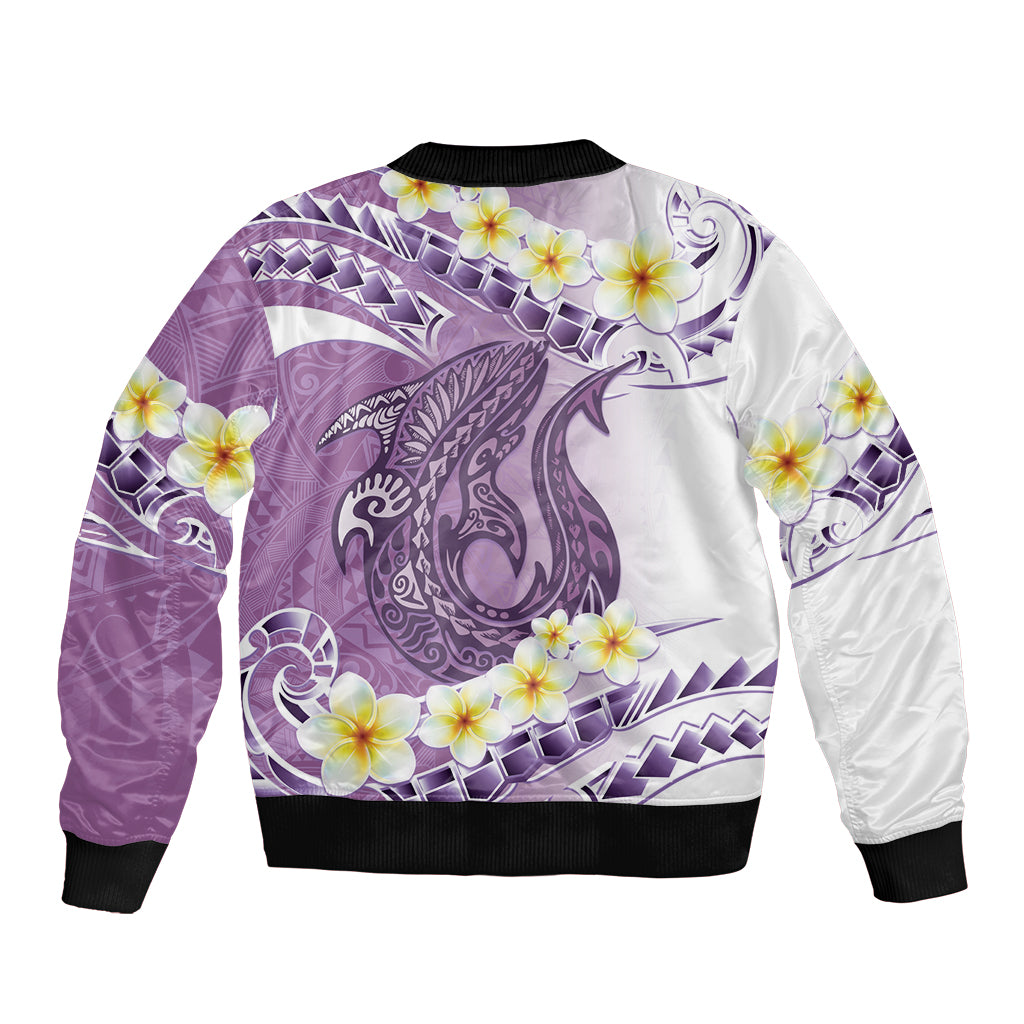 Purple Hawaii Shark Tattoo Bomber Jacket Frangipani With Polynesian Pastel Version