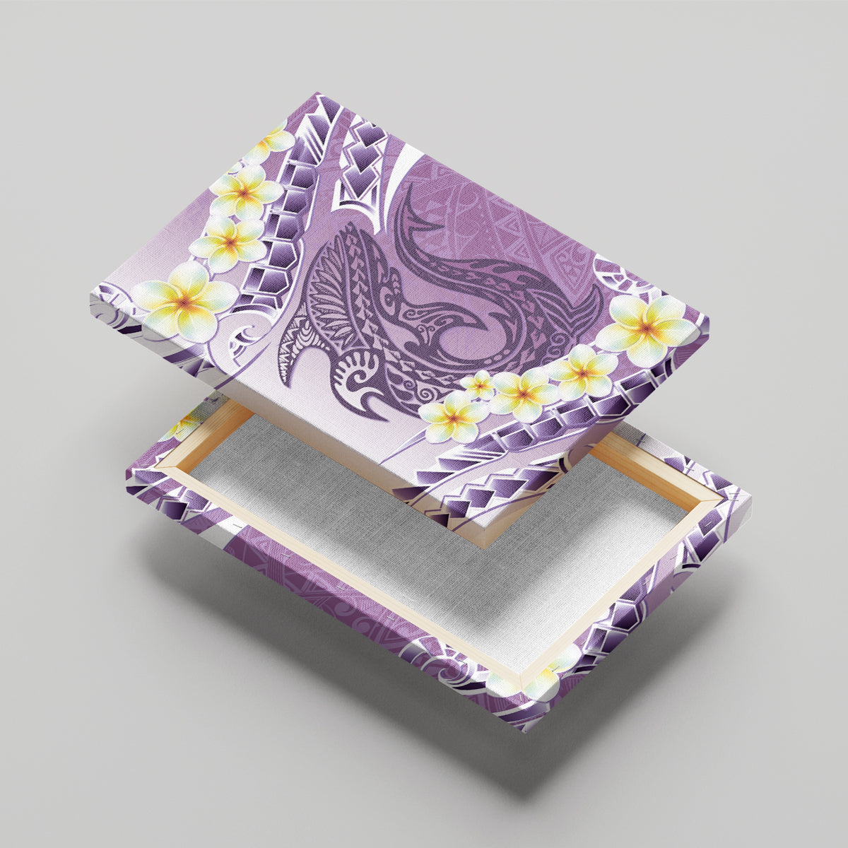 Purple Hawaii Shark Tattoo Canvas Wall Art Frangipani With Polynesian Pastel Version