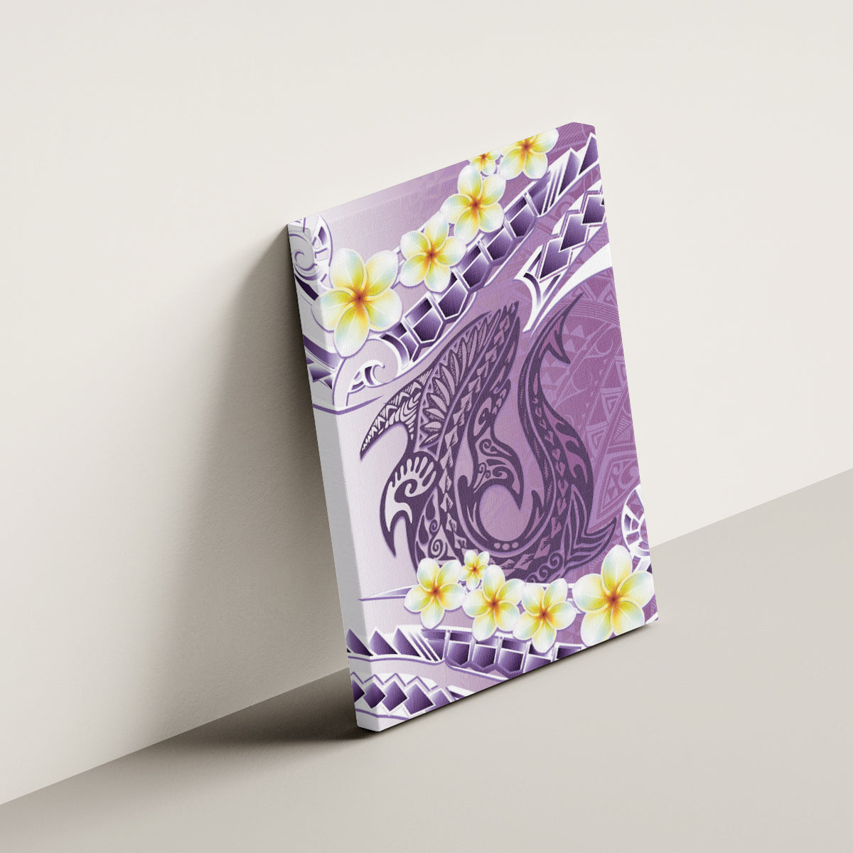 Purple Hawaii Shark Tattoo Canvas Wall Art Frangipani With Polynesian Pastel Version
