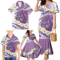 Purple Hawaii Shark Tattoo Family Matching Mermaid Dress and Hawaiian Shirt Frangipani With Polynesian Pastel Version LT14 - Polynesian Pride