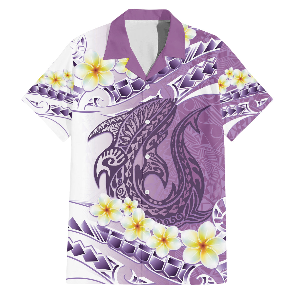 Purple Hawaii Shark Tattoo Family Matching Mermaid Dress and Hawaiian Shirt Frangipani With Polynesian Pastel Version LT14 Dad's Shirt - Short Sleeve Purple - Polynesian Pride