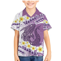 Purple Hawaii Shark Tattoo Family Matching Mermaid Dress and Hawaiian Shirt Frangipani With Polynesian Pastel Version LT14 Son's Shirt Purple - Polynesian Pride