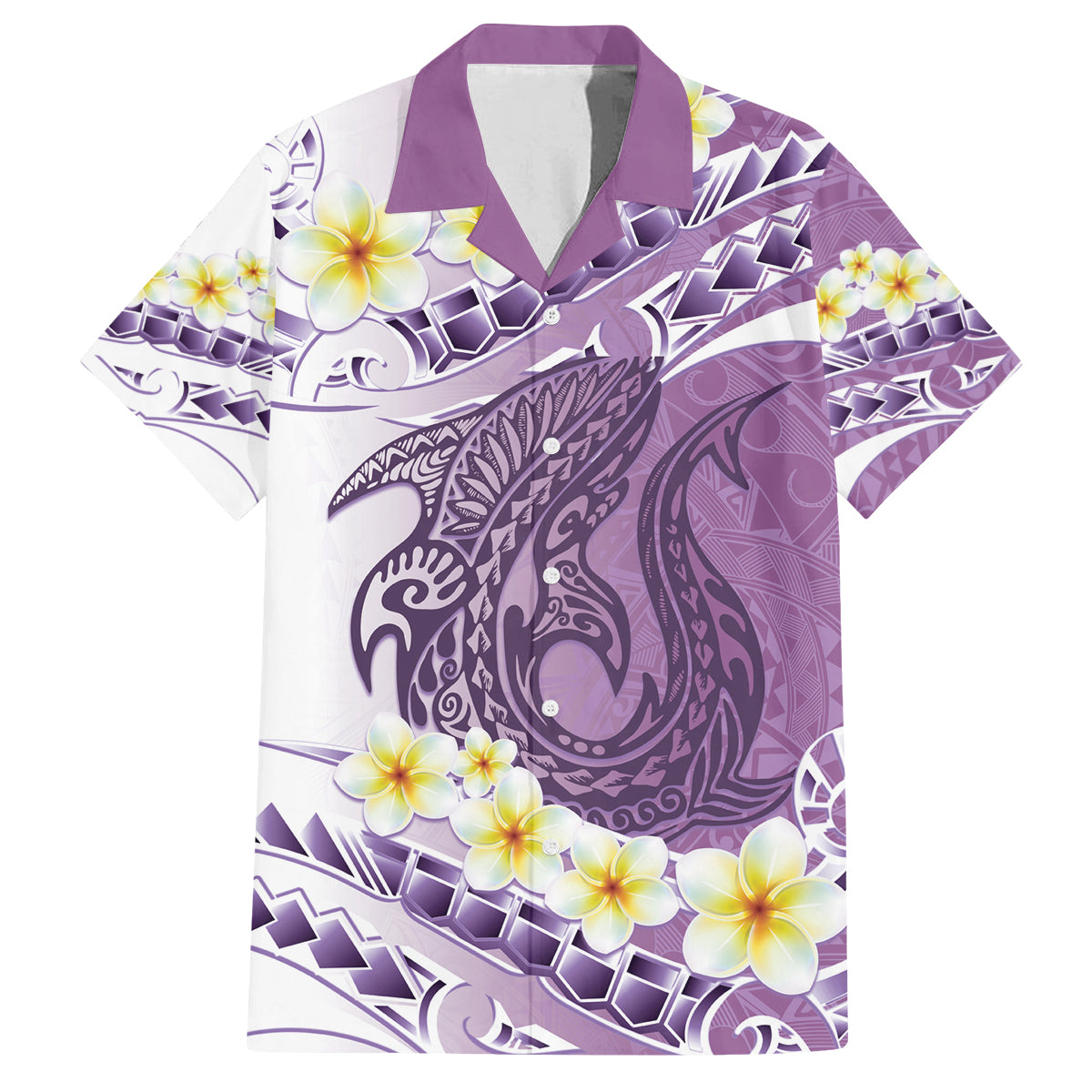Purple Hawaii Shark Tattoo Family Matching Off Shoulder Short Dress and Hawaiian Shirt Frangipani With Polynesian Pastel Version