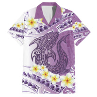 Purple Hawaii Shark Tattoo Family Matching Puletasi and Hawaiian Shirt Frangipani With Polynesian Pastel Version