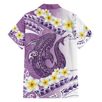 Purple Hawaii Shark Tattoo Family Matching Short Sleeve Bodycon Dress and Hawaiian Shirt Frangipani With Polynesian Pastel Version LT14 - Polynesian Pride