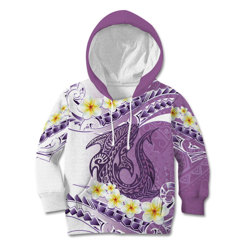 Purple Hawaii Shark Tattoo Kid Hoodie Frangipani With Polynesian Pastel Version