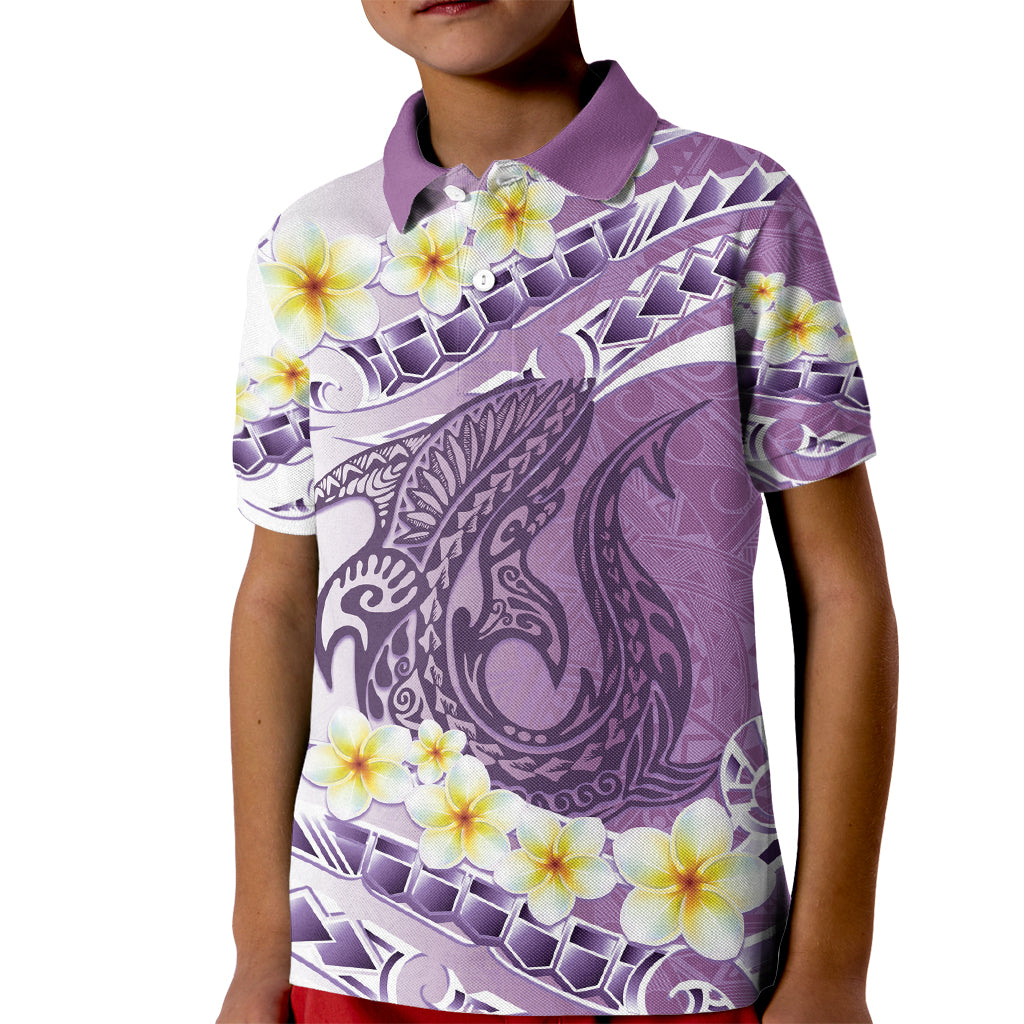Purple Hawaii Shark Tattoo Kid Polo Shirt Frangipani With Polynesian Pastel Version