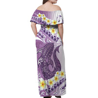 Purple Hawaii Shark Tattoo Off Shoulder Maxi Dress Frangipani With Polynesian Pastel Version