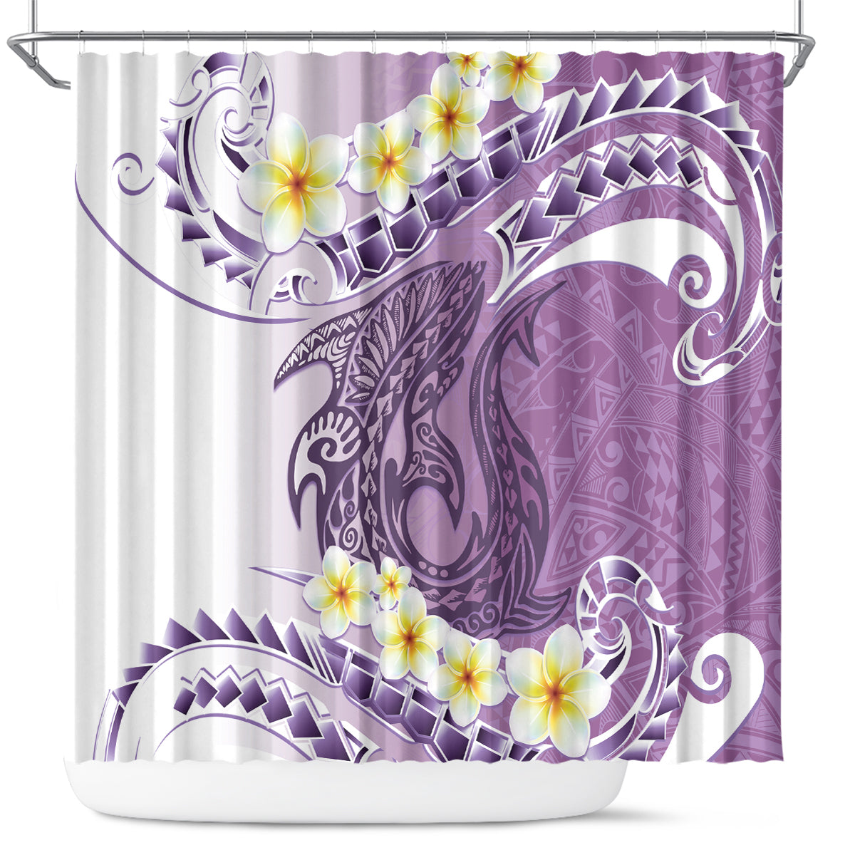 Purple Hawaii Shark Tattoo Shower Curtain Frangipani With Polynesian Pastel Version LT14 Purple - Polynesian Pride