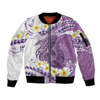 Purple Hawaii Shark Tattoo Sleeve Zip Bomber Jacket Frangipani With Polynesian Pastel Version
