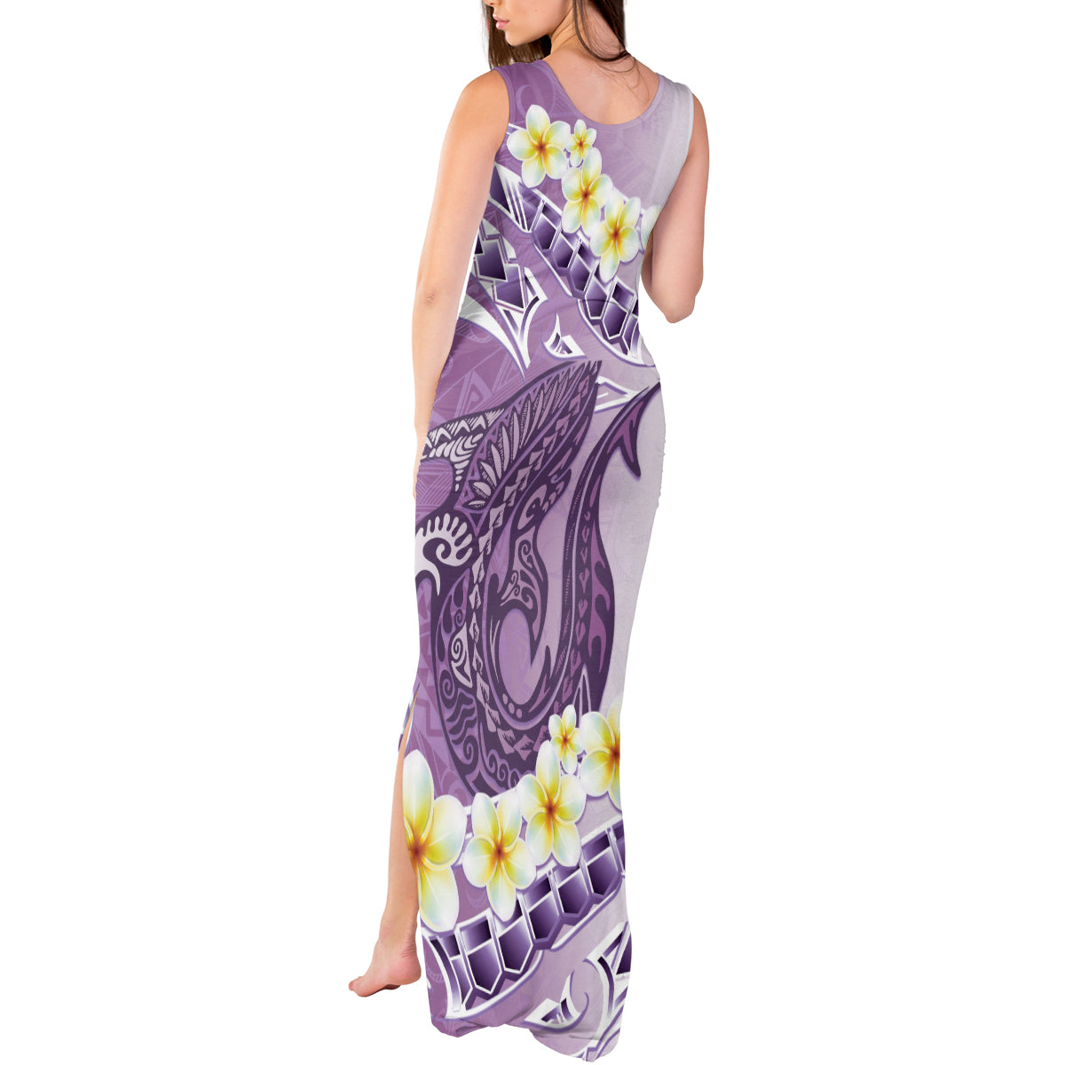 Purple Hawaii Shark Tattoo Tank Maxi Dress Frangipani With Polynesian Pastel Version