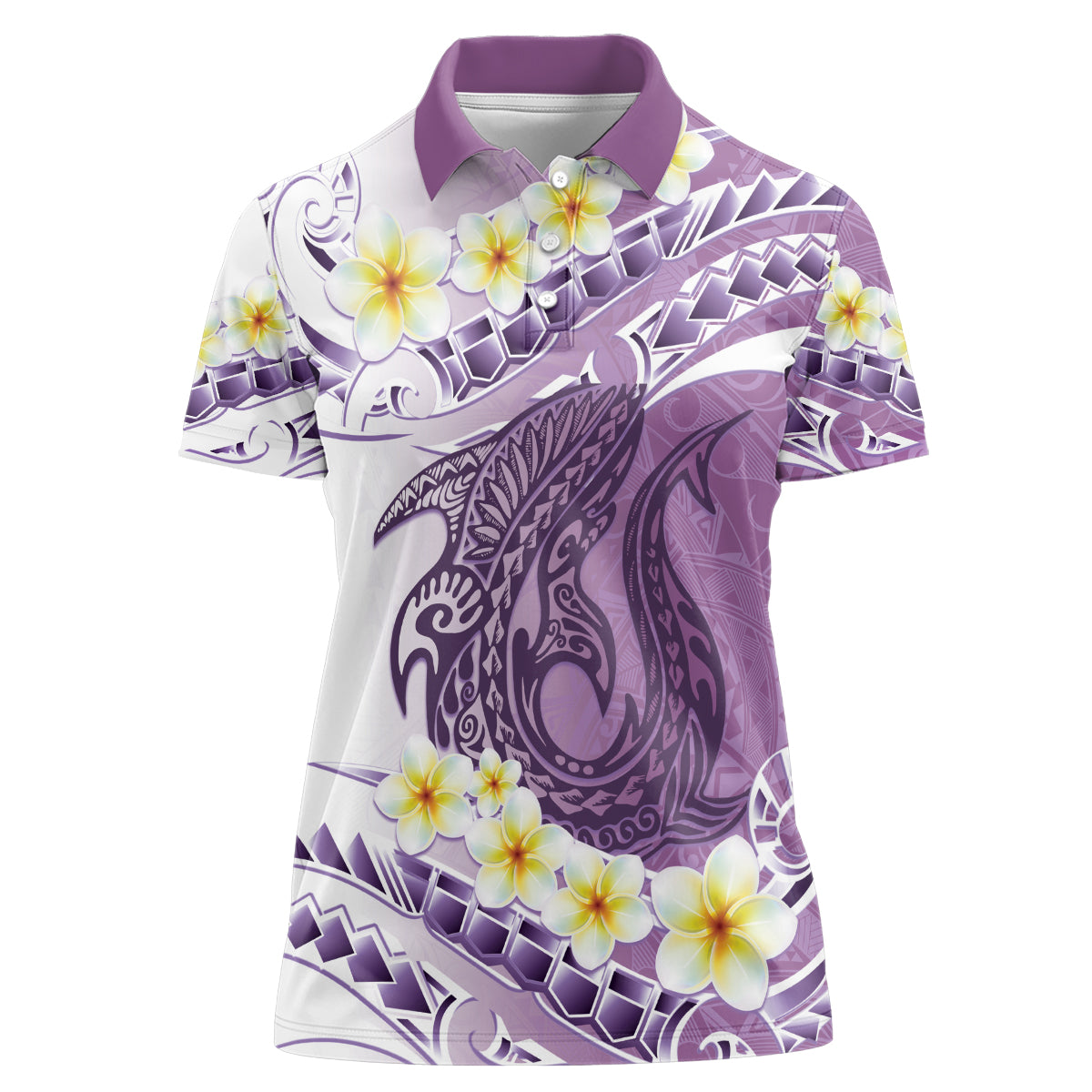 Purple Hawaii Shark Tattoo Women Polo Shirt Frangipani With Polynesian Pastel Version