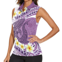 Purple Hawaii Shark Tattoo Women Sleeveless Polo Shirt Frangipani With Polynesian Pastel Version LT14 - Polynesian Pride