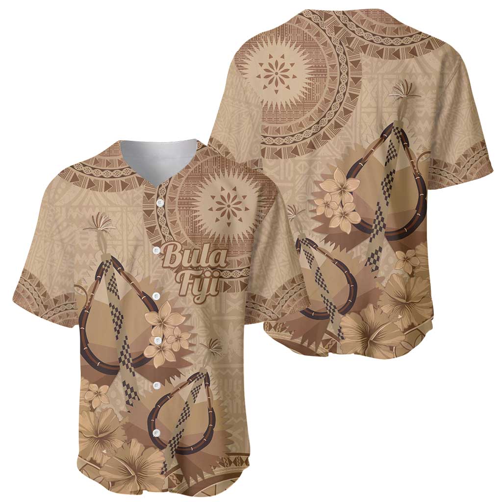Brown Bula Fiji Baseball Jersey Fijian Dance Fan Tapa Cloth Pattern LT14 - Polynesian Pride