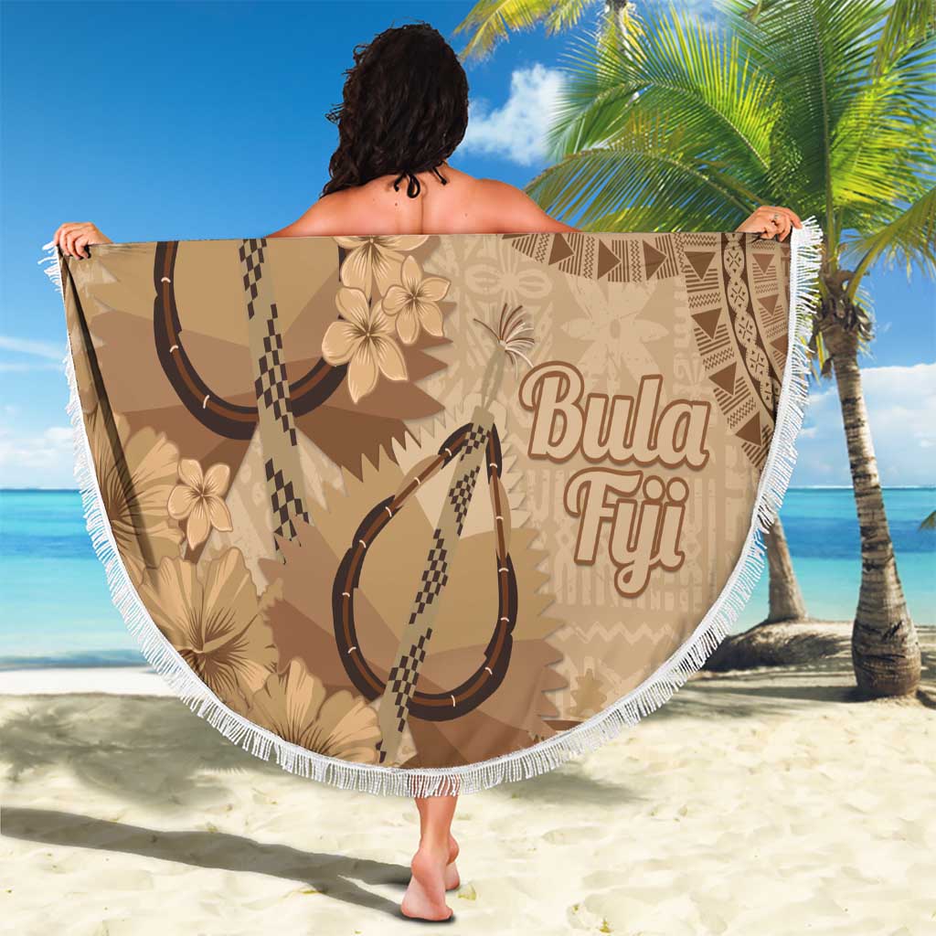 Brown Bula Fiji Beach Blanket Fijian Dance Fan Tapa Cloth Pattern