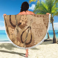 Brown Bula Fiji Beach Blanket Fijian Dance Fan Tapa Cloth Pattern