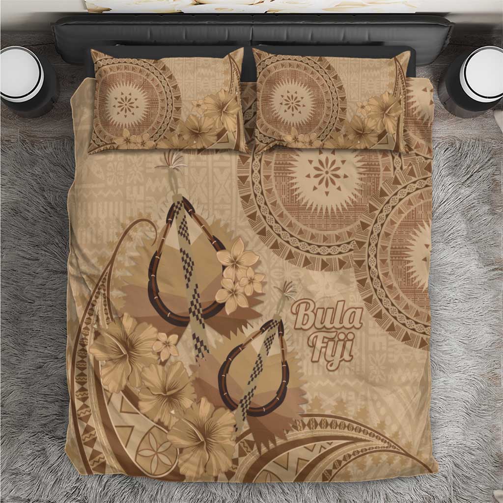 Brown Bula Fiji Bedding Set Fijian Dance Fan Tapa Cloth Pattern