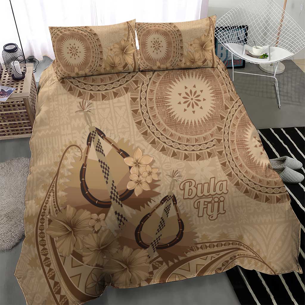 Brown Bula Fiji Bedding Set Fijian Dance Fan Tapa Cloth Pattern