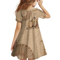 Brown Bula Fiji Family Matching Long Sleeve Bodycon Dress and Hawaiian Shirt Fijian Dance Fan Tapa Cloth Pattern LT14 - Polynesian Pride