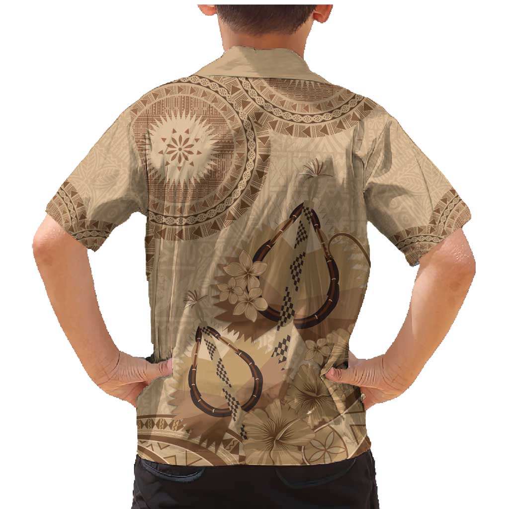Brown Bula Fiji Family Matching Mermaid Dress and Hawaiian Shirt Fijian Dance Fan Tapa Cloth Pattern LT14 - Polynesian Pride