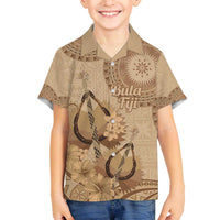 Brown Bula Fiji Family Matching Off The Shoulder Long Sleeve Dress and Hawaiian Shirt Fijian Dance Fan Tapa Cloth Pattern LT14 Son's Shirt Brown - Polynesian Pride
