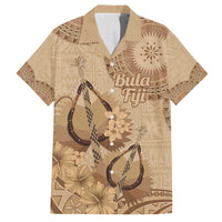 Brown Bula Fiji Family Matching Off Shoulder Maxi Dress and Hawaiian Shirt Fijian Dance Fan Tapa Cloth Pattern LT14 Dad's Shirt - Short Sleeve Brown - Polynesian Pride