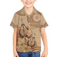 Brown Bula Fiji Family Matching Off Shoulder Maxi Dress and Hawaiian Shirt Fijian Dance Fan Tapa Cloth Pattern LT14 Son's Shirt Brown - Polynesian Pride