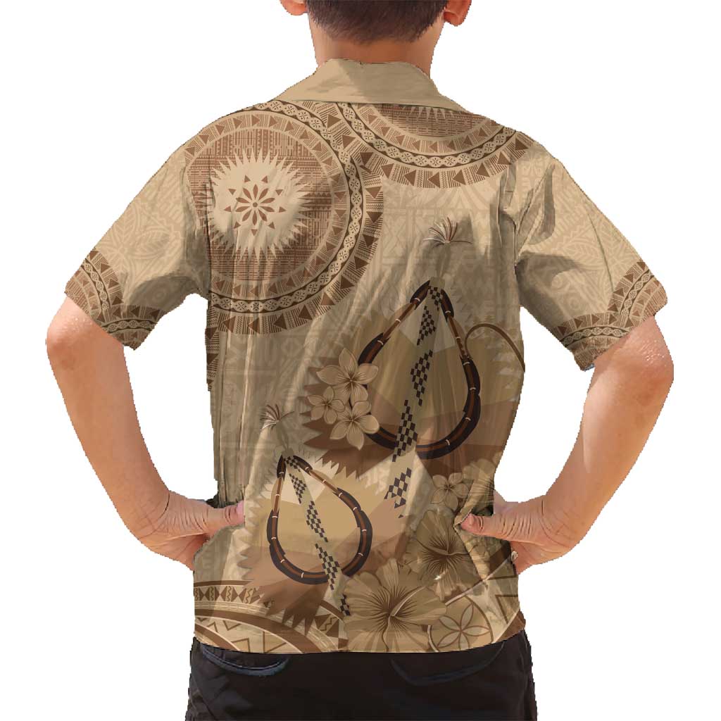 Brown Bula Fiji Family Matching Puletasi and Hawaiian Shirt Fijian Dance Fan Tapa Cloth Pattern LT14 - Polynesian Pride