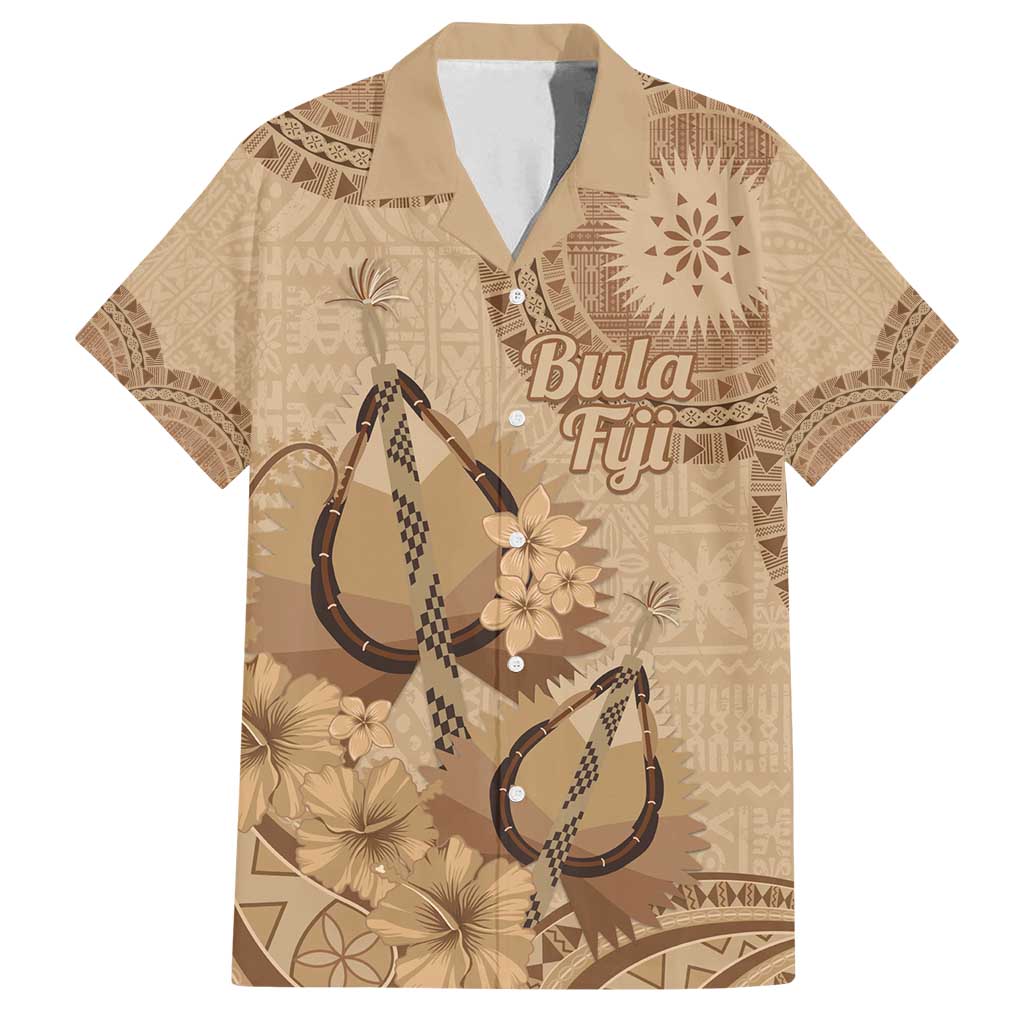 Brown Bula Fiji Family Matching Puletasi and Hawaiian Shirt Fijian Dance Fan Tapa Cloth Pattern LT14 Dad's Shirt - Short Sleeve Brown - Polynesian Pride