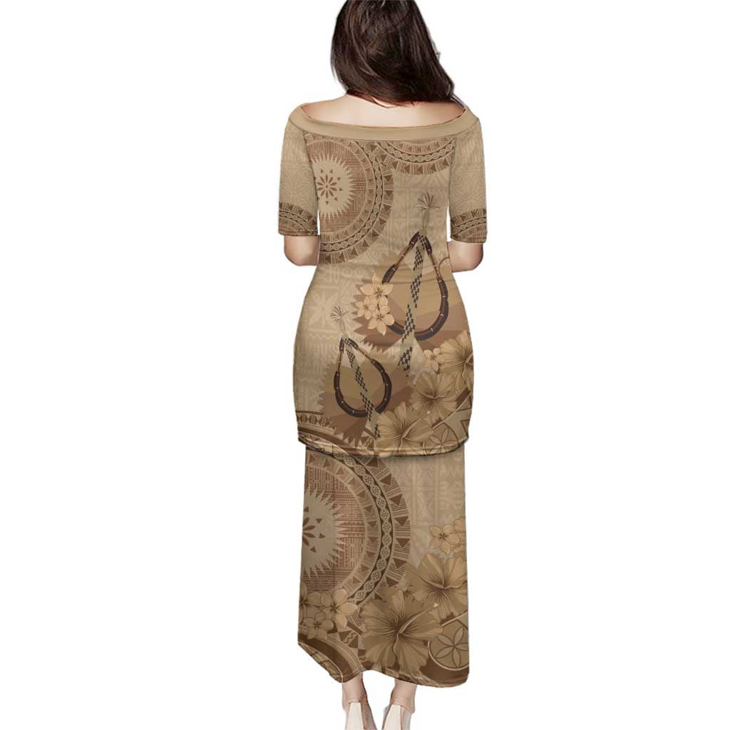 Brown Bula Fiji Family Matching Puletasi and Hawaiian Shirt Fijian Dance Fan Tapa Cloth Pattern LT14 - Polynesian Pride