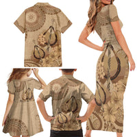 Brown Bula Fiji Family Matching Short Sleeve Bodycon Dress and Hawaiian Shirt Fijian Dance Fan Tapa Cloth Pattern LT14 - Polynesian Pride