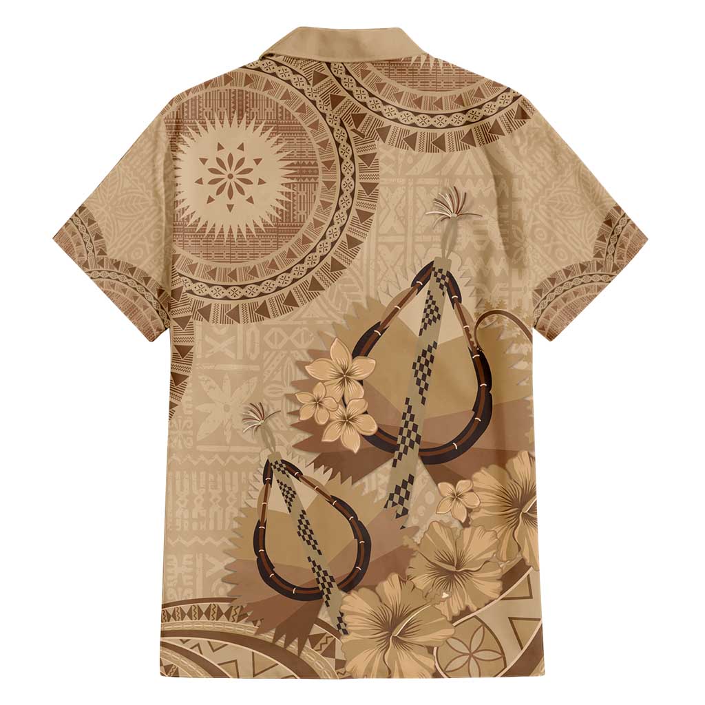 Brown Bula Fiji Family Matching Short Sleeve Bodycon Dress and Hawaiian Shirt Fijian Dance Fan Tapa Cloth Pattern LT14 - Polynesian Pride
