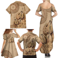 Brown Bula Fiji Family Matching Summer Maxi Dress and Hawaiian Shirt Fijian Dance Fan Tapa Cloth Pattern LT14 - Polynesian Pride