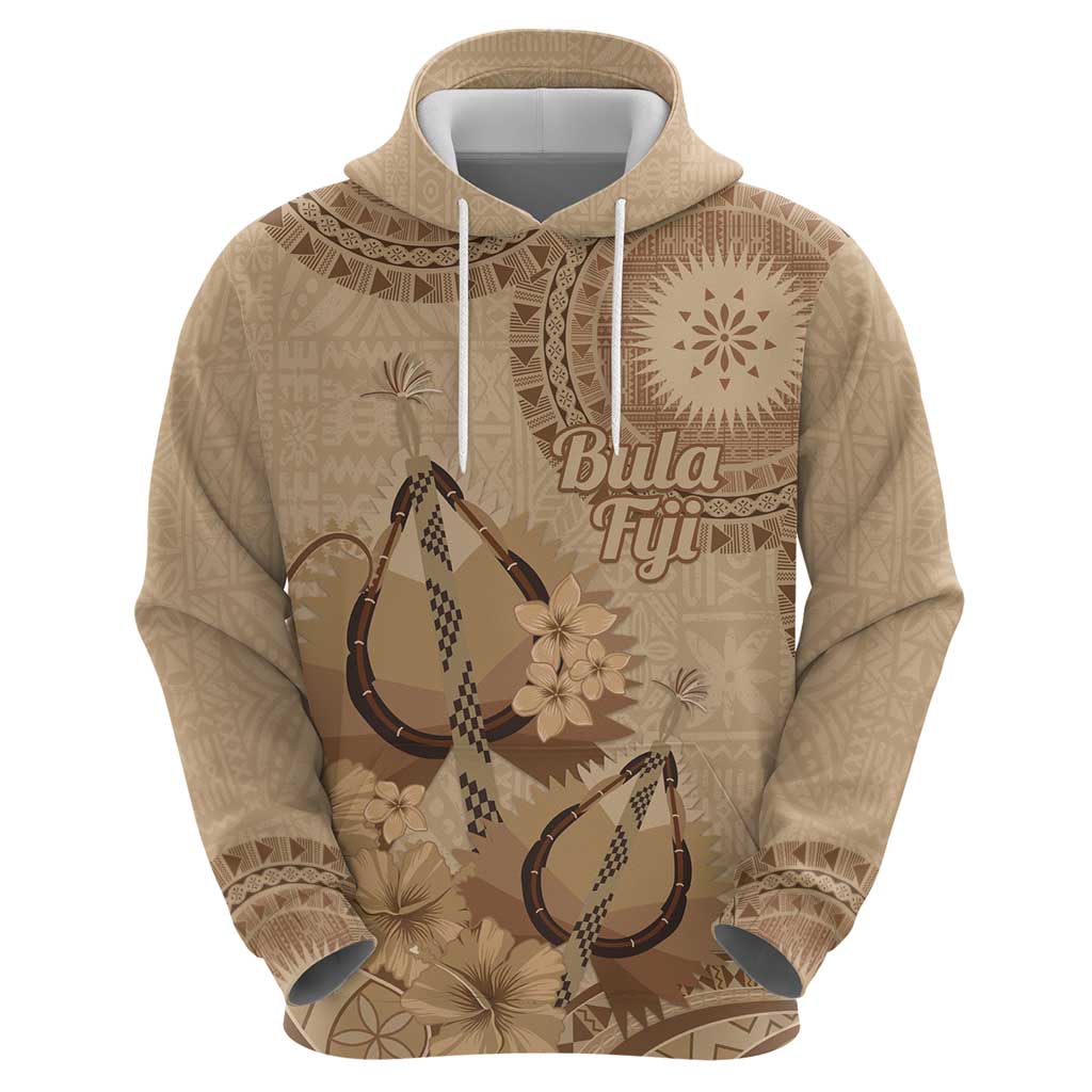 Brown Bula Fiji Hoodie Fijian Dance Fan Tapa Cloth Pattern LT14 - Polynesian Pride