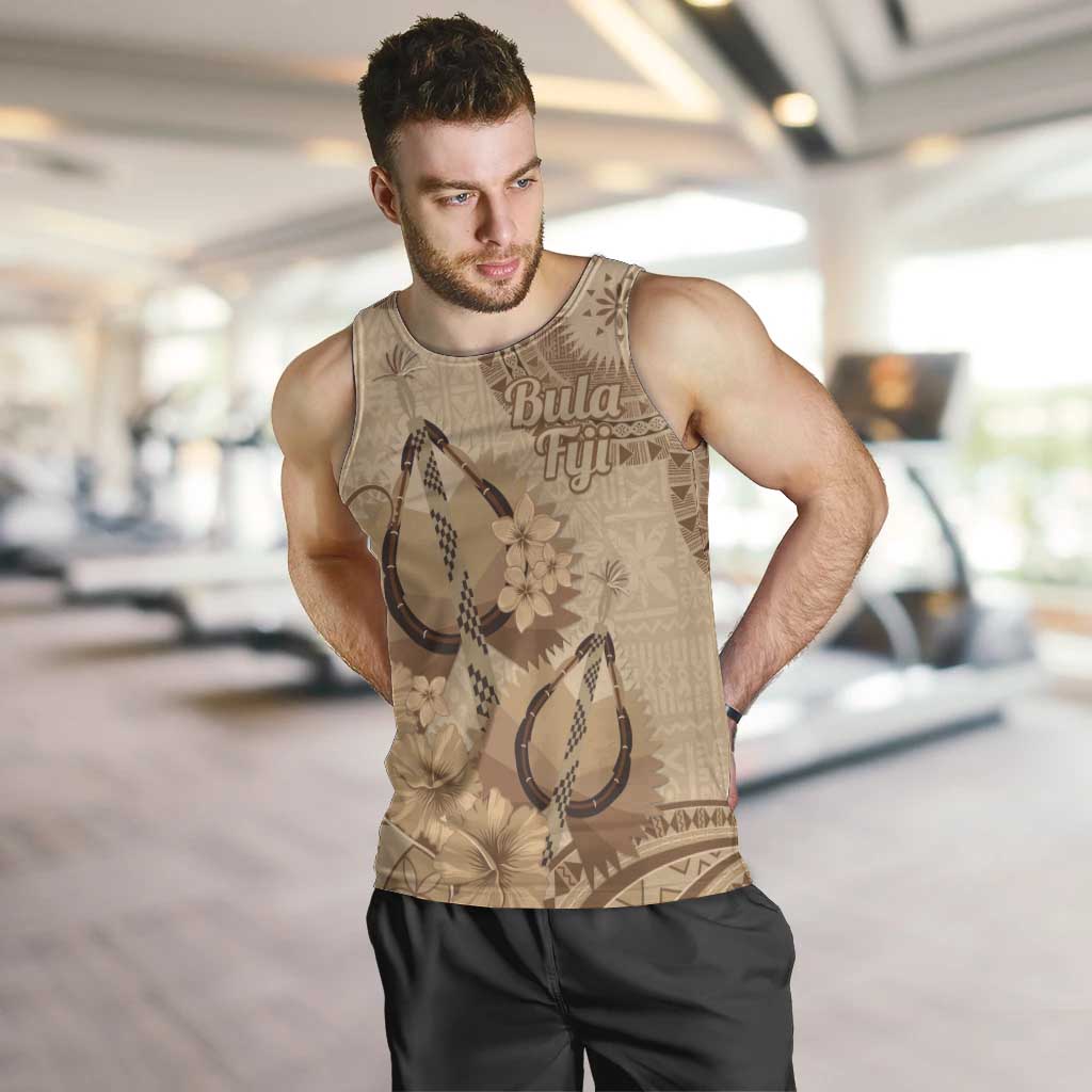 Brown Bula Fiji Men Tank Top Fijian Dance Fan Tapa Cloth Pattern LT14 Brown - Polynesian Pride