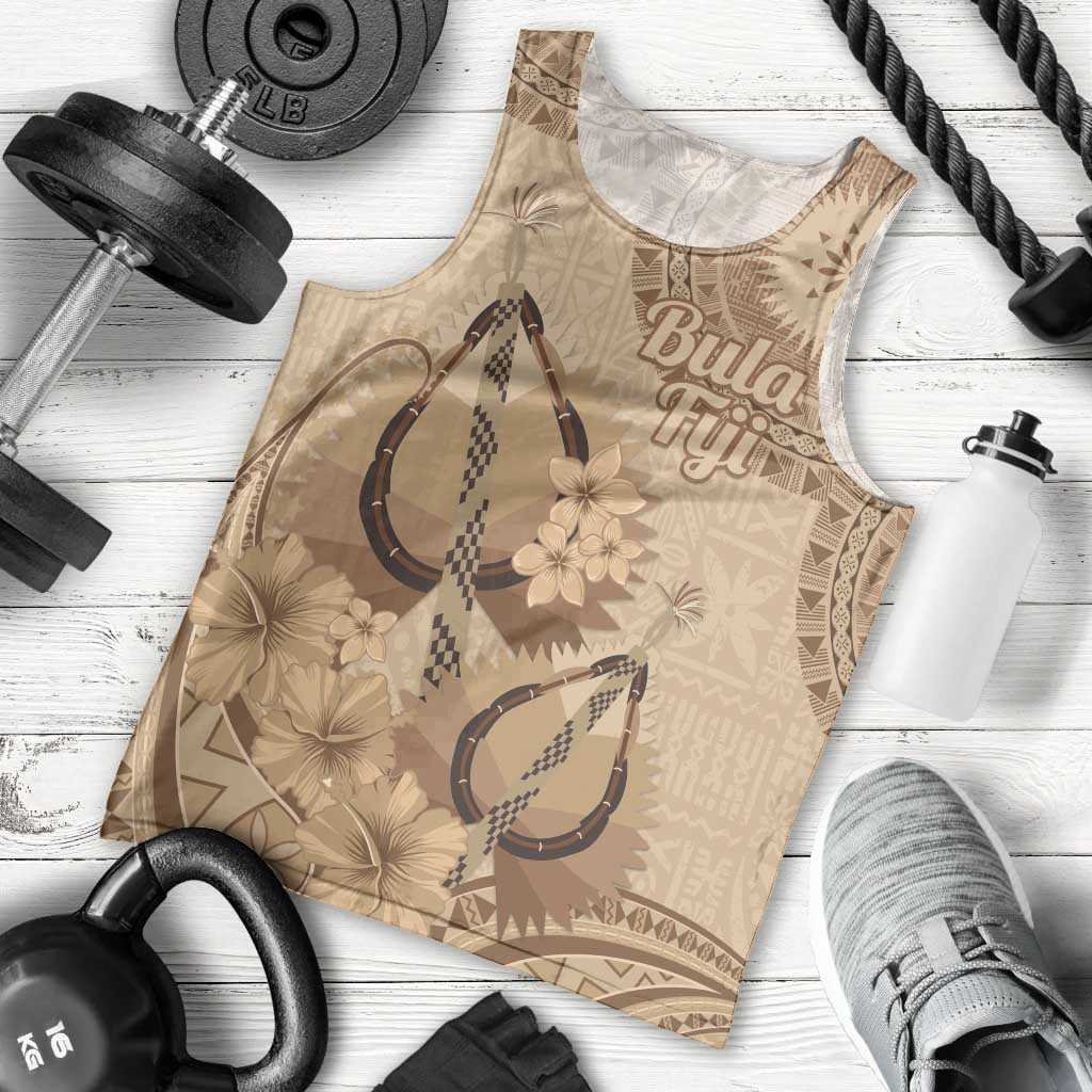 Brown Bula Fiji Men Tank Top Fijian Dance Fan Tapa Cloth Pattern LT14 - Polynesian Pride