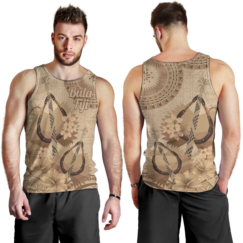 Brown Bula Fiji Men Tank Top Fijian Dance Fan Tapa Cloth Pattern LT14 - Polynesian Pride