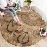 Brown Bula Fiji Round Carpet Fijian Dance Fan Tapa Cloth Pattern