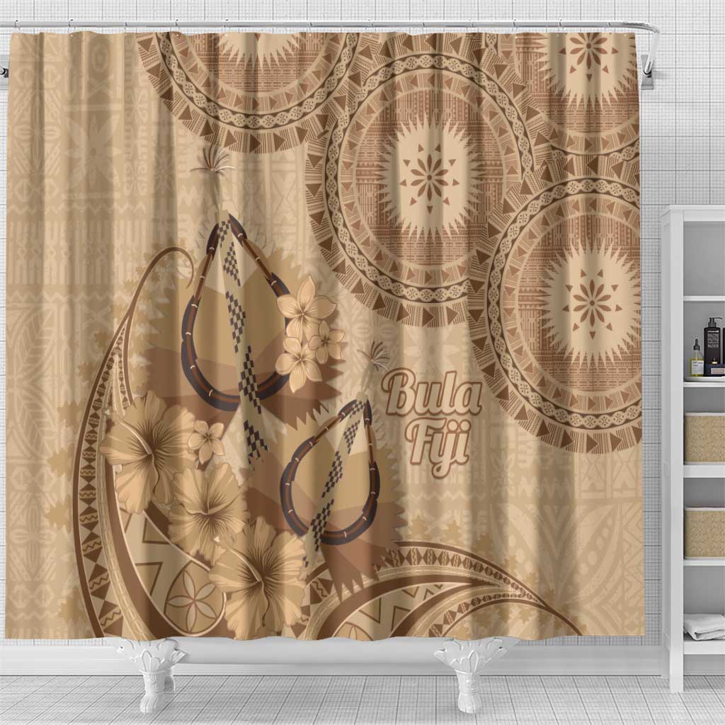 Brown Bula Fiji Shower Curtain Fijian Dance Fan Tapa Cloth Pattern