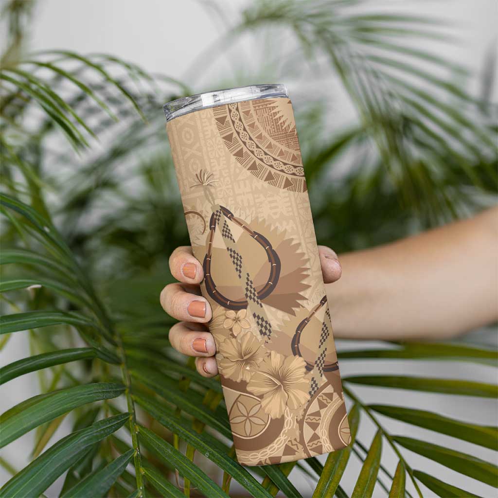 Brown Bula Fiji Skinny Tumbler Fijian Dance Fan Tapa Cloth Pattern LT14 - Polynesian Pride