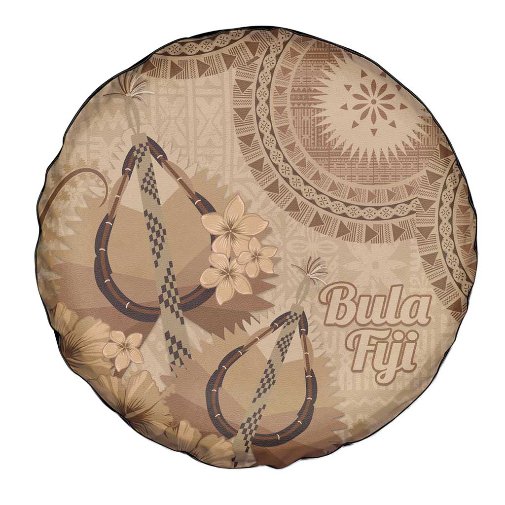 Brown Bula Fiji Spare Tire Cover Fijian Dance Fan Tapa Cloth Pattern