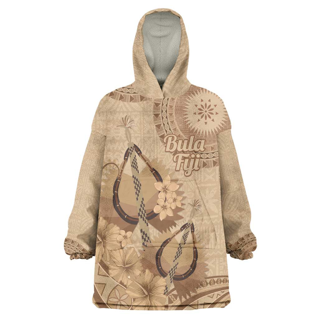 Brown Bula Fiji Wearable Blanket Hoodie Fijian Dance Fan Tapa Cloth Pattern LT14 One Size Brown - Polynesian Pride