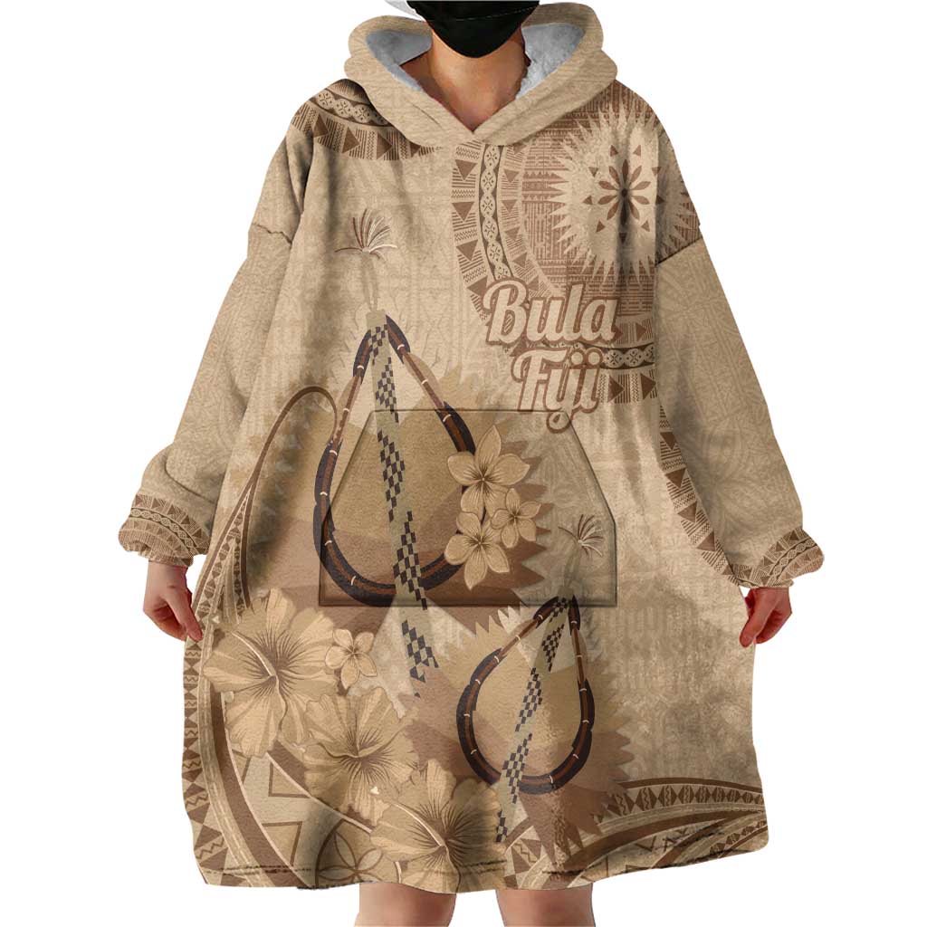 Brown Bula Fiji Wearable Blanket Hoodie Fijian Dance Fan Tapa Cloth Pattern LT14 - Polynesian Pride