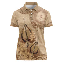 Brown Bula Fiji Women Polo Shirt Fijian Dance Fan Tapa Cloth Pattern LT14 Female Brown - Polynesian Pride