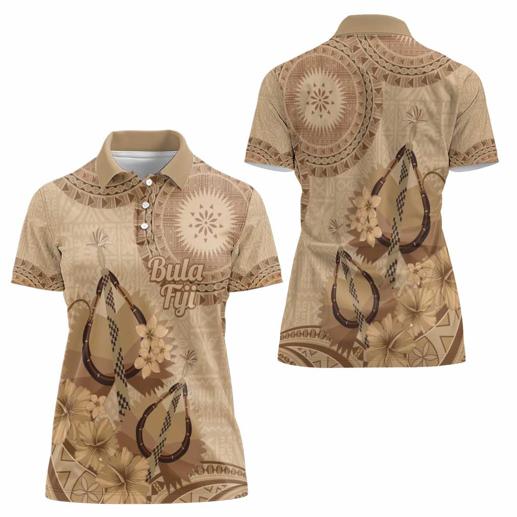 Brown Bula Fiji Women Polo Shirt Fijian Dance Fan Tapa Cloth Pattern LT14 - Polynesian Pride